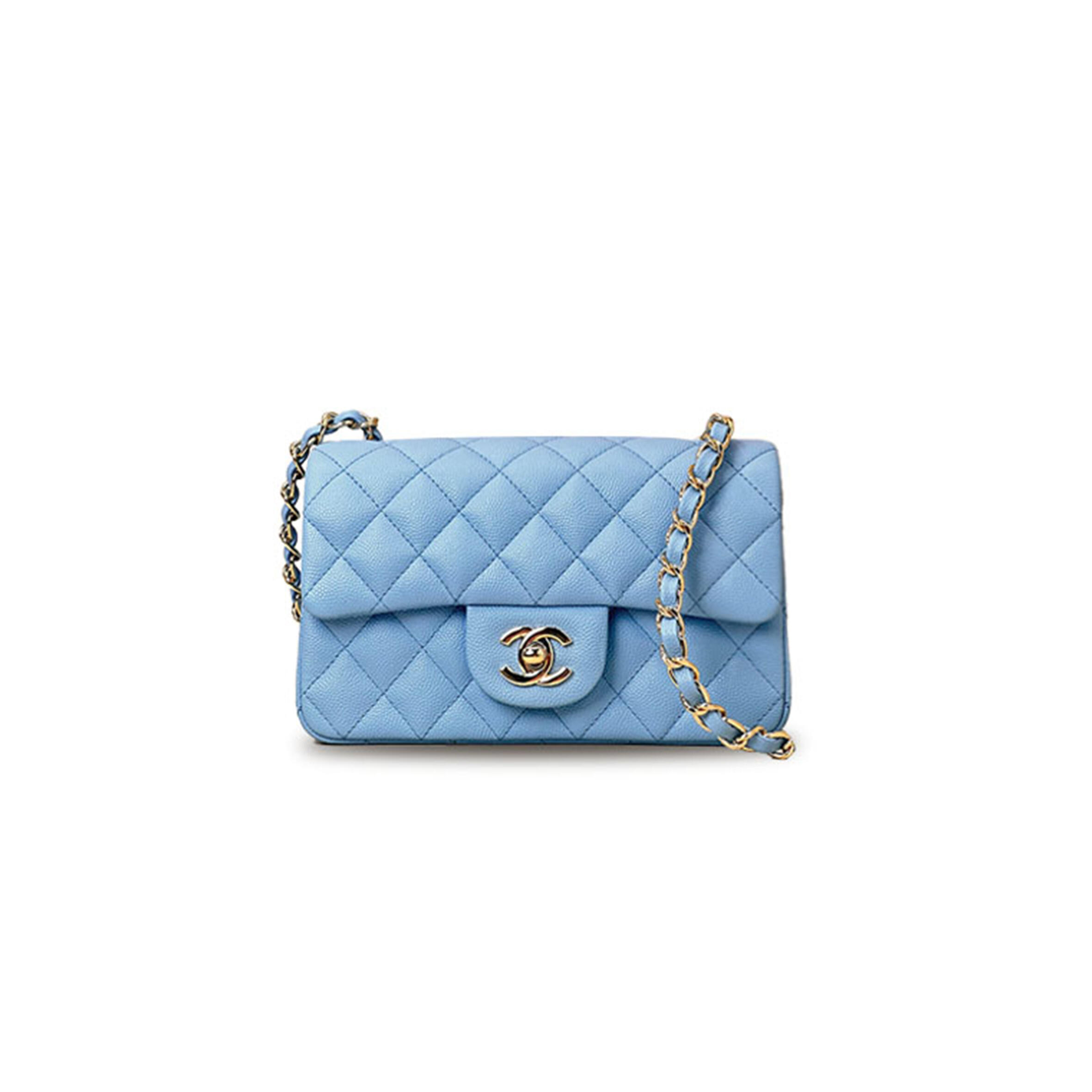 CHANEL MASTER CAVIAR QUILTED MINI DOUBLE FLAP LIGHT BLUE AS1116 (20*12*6cm)